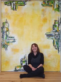 401 Schiebetür Rückseite Bild 401 - SCHIEBETÜR RÜCKSEITE - verkauft - auf Holz - Größe: 220 x 180 cm